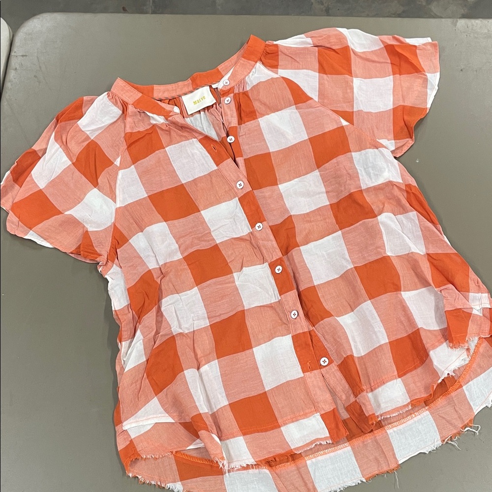 Maeve Orange and White Plaid Button Down Shirt